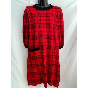 Vintage Leslie Fay Y2K Red Plaid Dress Size Petite 12 Academia Preppy Clueless